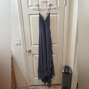 Lulus in love forever granite blue lace up high low maxi dress